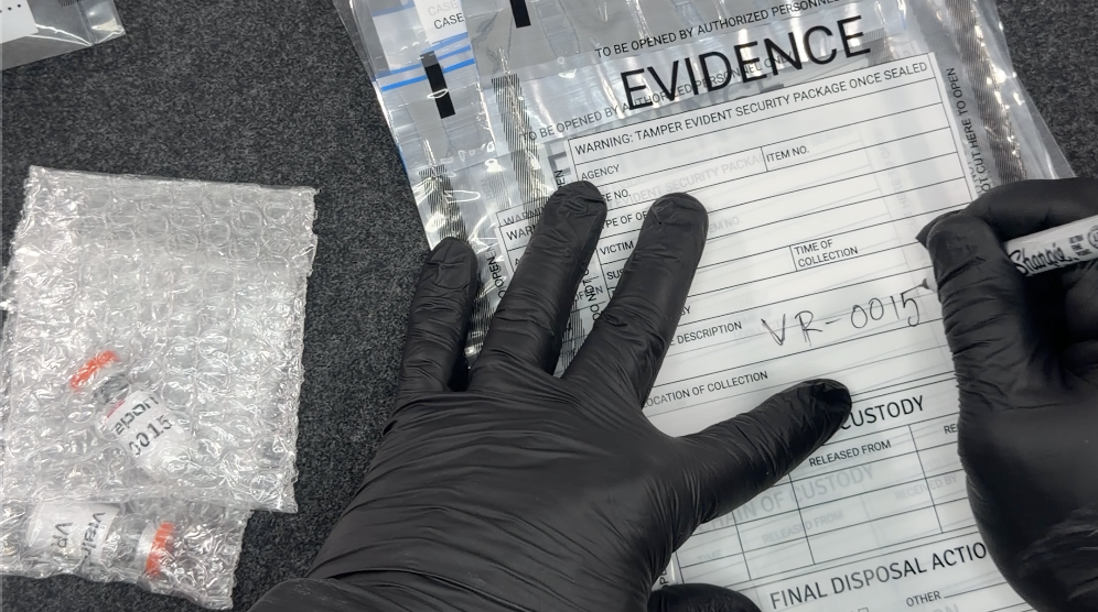 The bagged, blind-coded vial